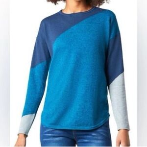 Smartwool Shadow Pine Colorblock Sweater in Alpine Blue Heather, size Large